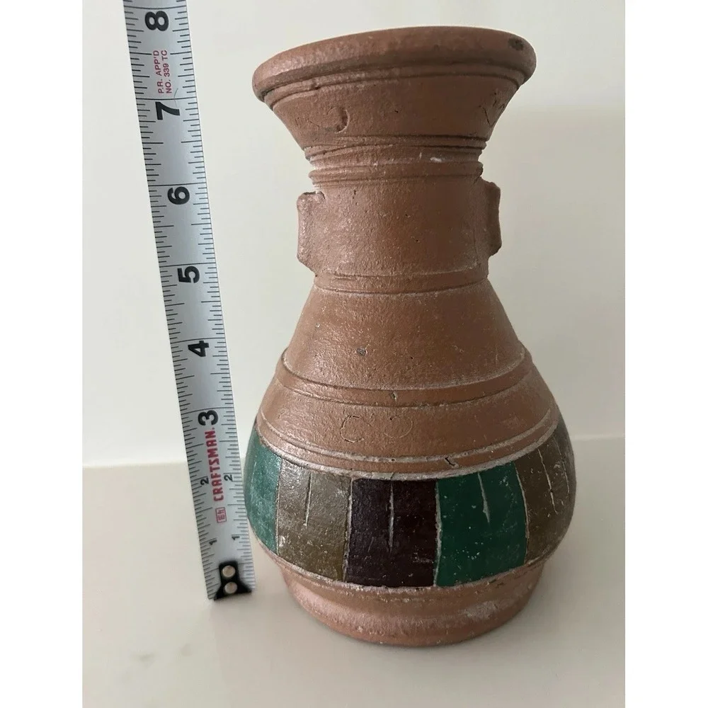 Vintage Ceramic Pottery Art Handmade Vase Colorful Teal Green, Purple, Brown